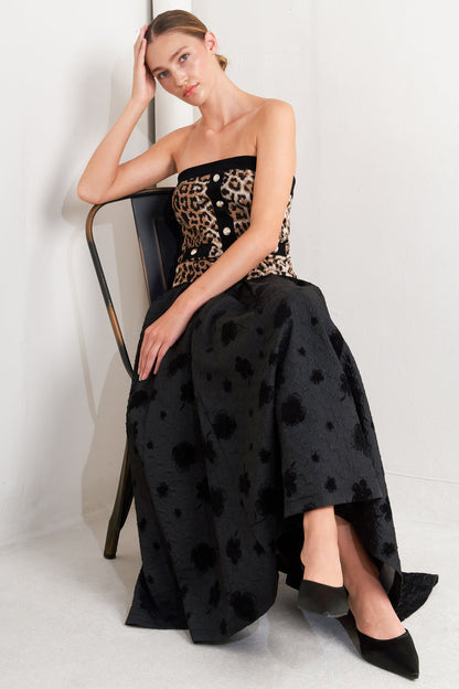 GONNA MIDI LUNGA INTRECCIATA NOIR BLOOMING ROMANCE