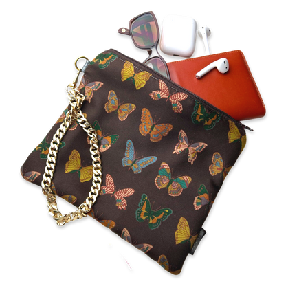 Farfalle Brown Vintage Silk Scarf Wristlet Bag