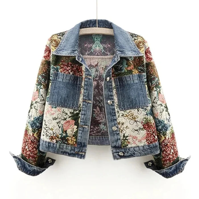 Floral Denim Jacket Women | Eco-Friendly 100% Organic Cotton Cropped Design 0