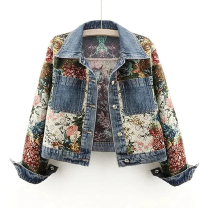 Floral Denim Jacket Women | Eco-Friendly 100% Organic Cotton Cropped Design 0