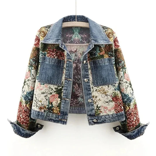 Floral Denim Jacket Women | Eco-Friendly 100% Organic Cotton Cropped Design 0