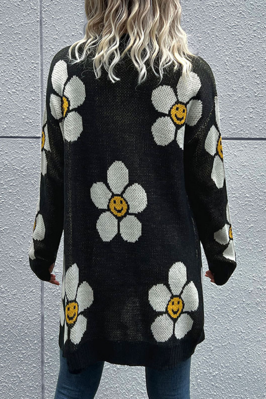 Floral Long Sleeve Cardigan | Casual Loose Fit with Jacquard Design 0