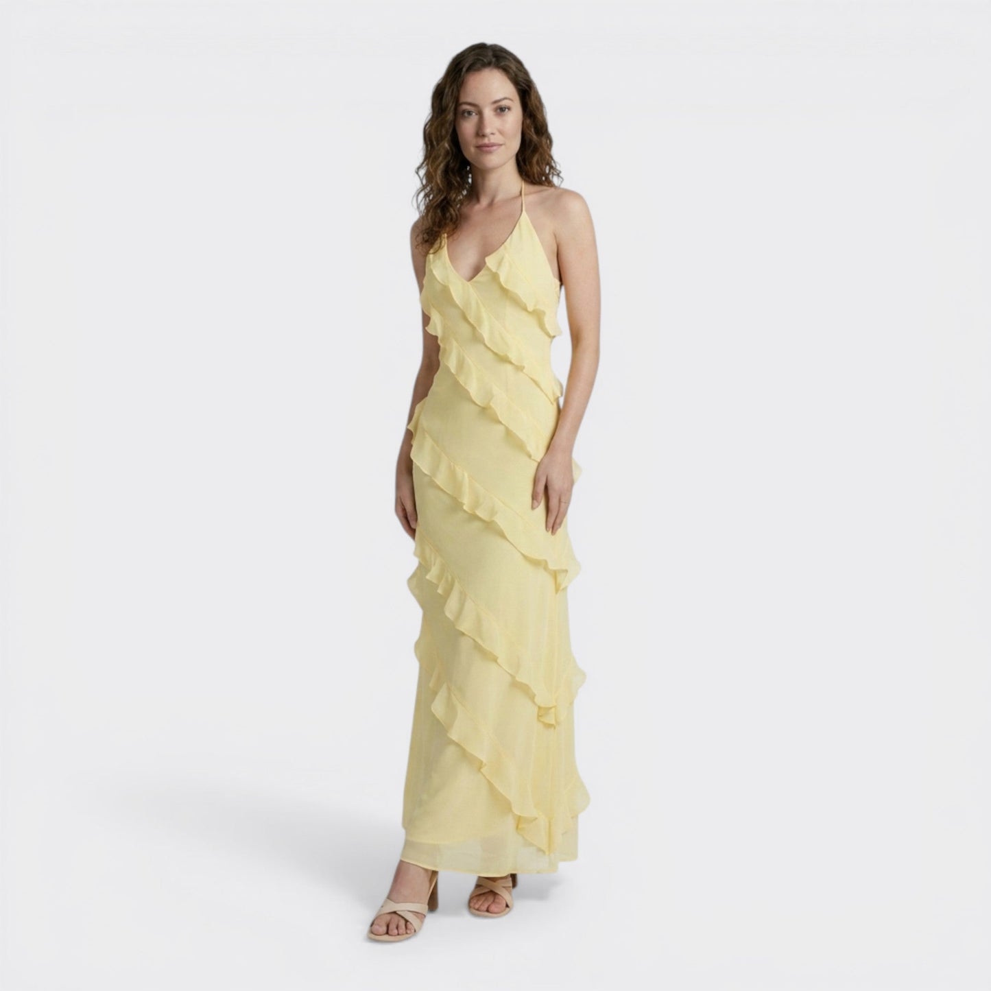 Floral Maxi Dress | Elegant Halter Neck with Cascading Ruffles 0