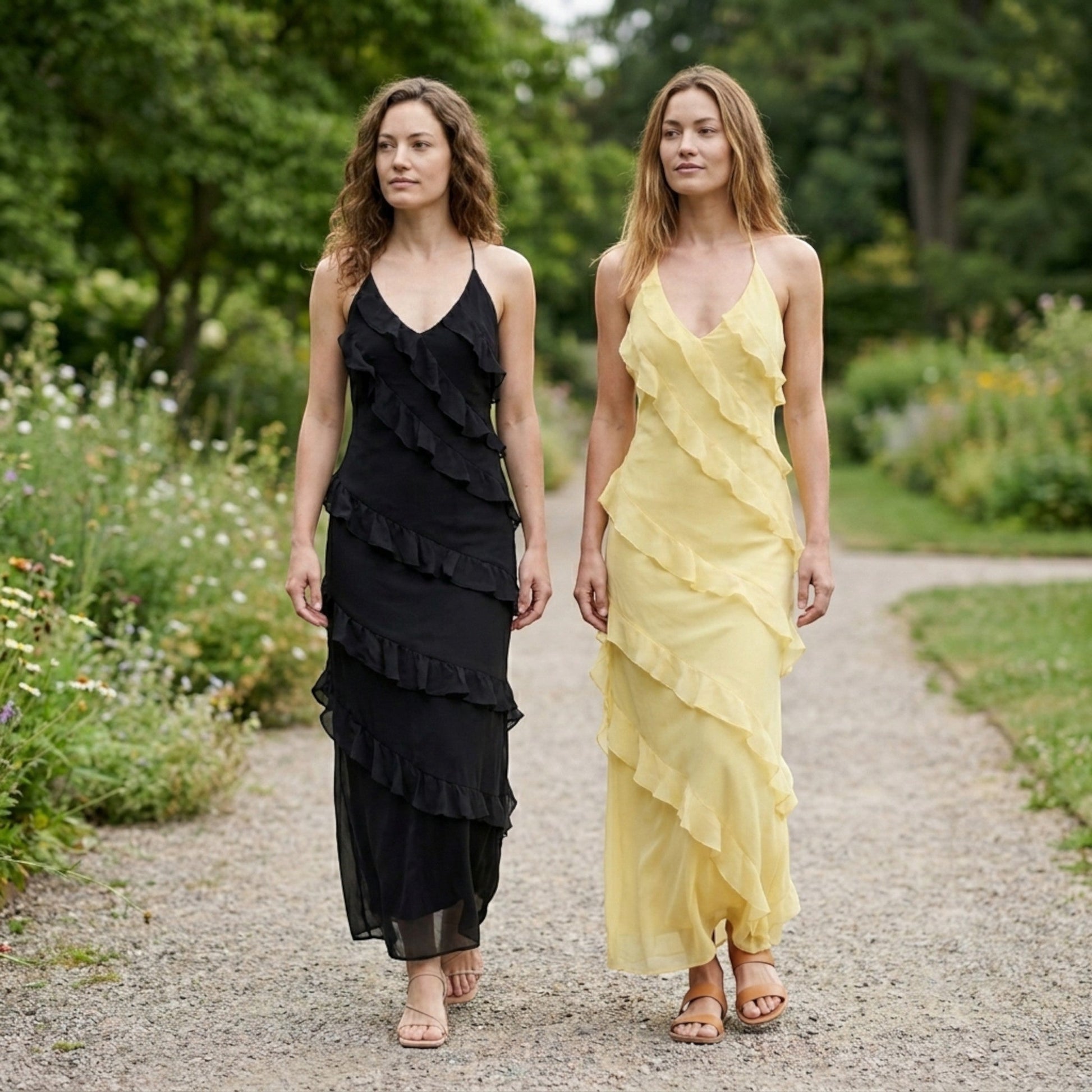 Floral Maxi Dress | Elegant Halter Neck with Cascading Ruffles 2