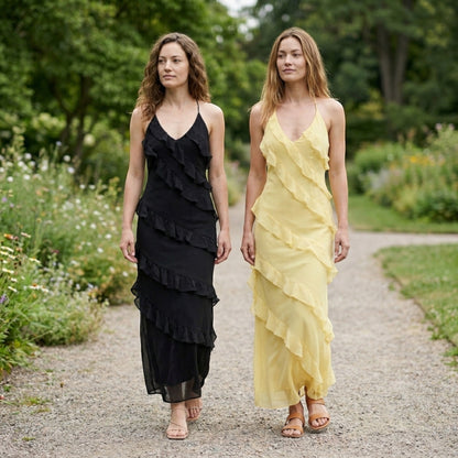 Floral Maxi Dress | Elegant Halter Neck with Cascading Ruffles 2