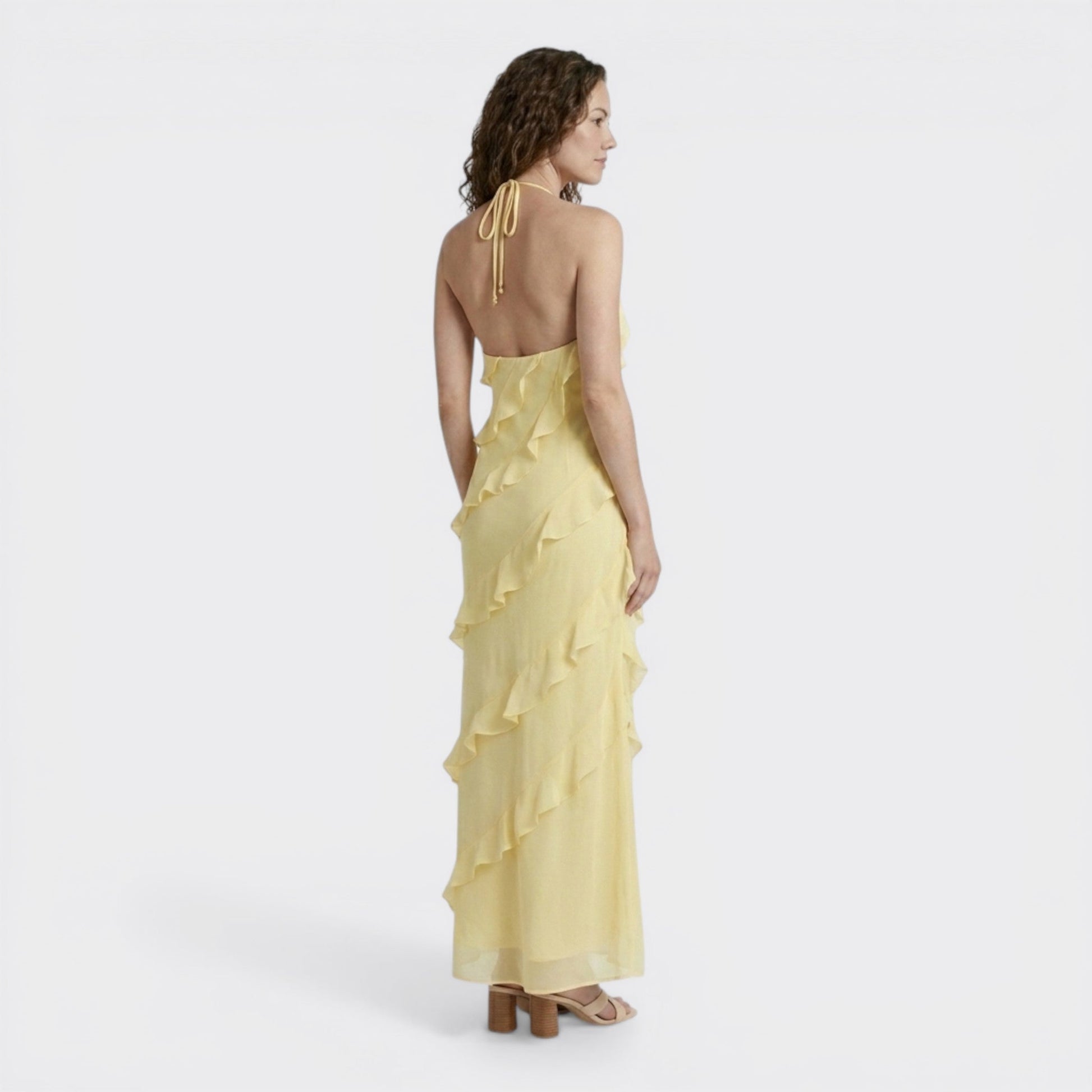 Floral Maxi Dress | Elegant Halter Neck with Cascading Ruffles 4