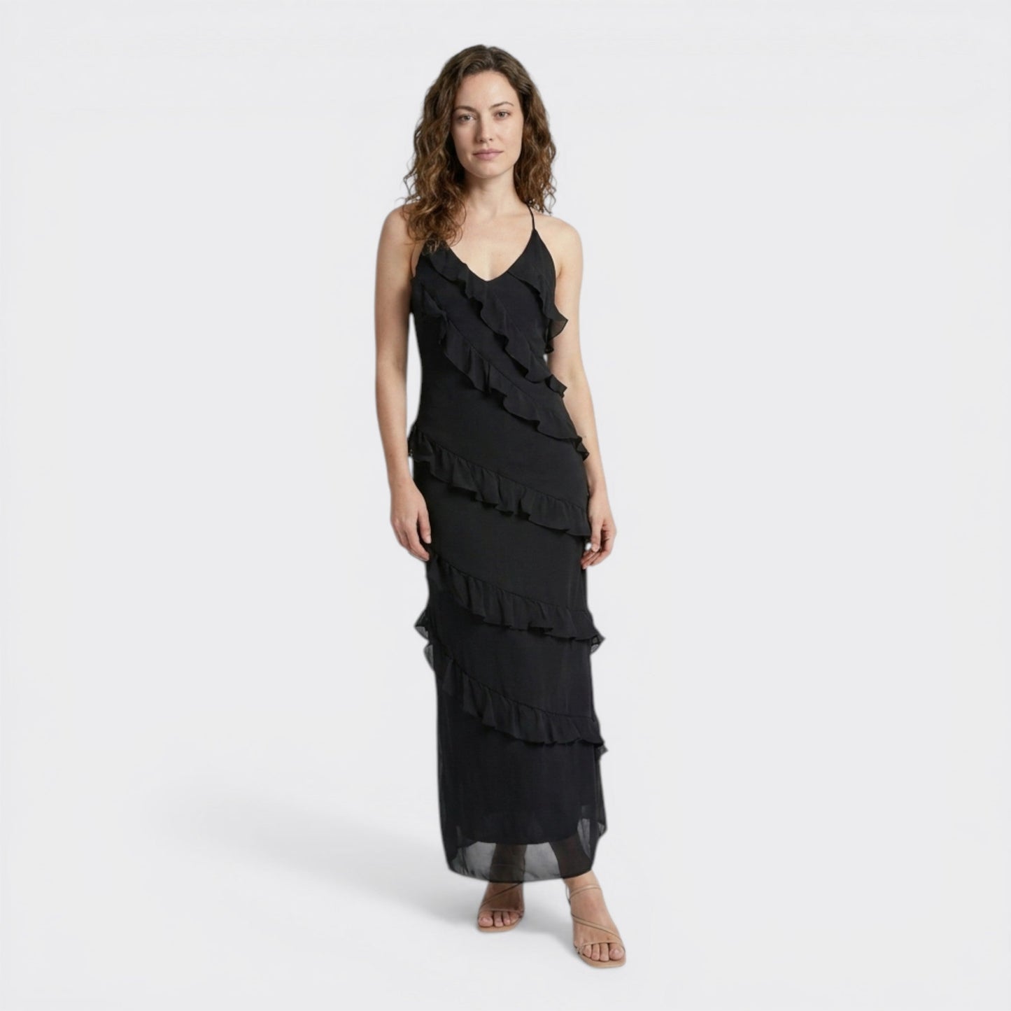 Floral Maxi Dress | Elegant Halter Neck with Cascading Ruffles 6