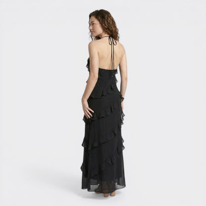 Floral Maxi Dress | Elegant Halter Neck with Cascading Ruffles 8