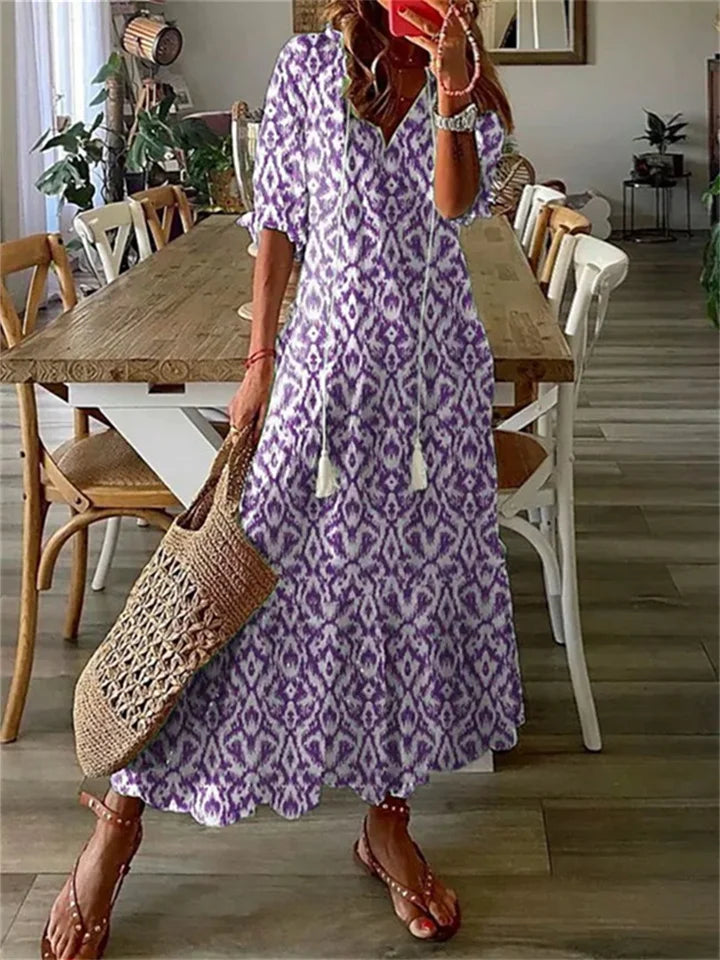 Floral Maxi Dress | Lightweight V-Neck with 3/4 Sleeves for Women 1