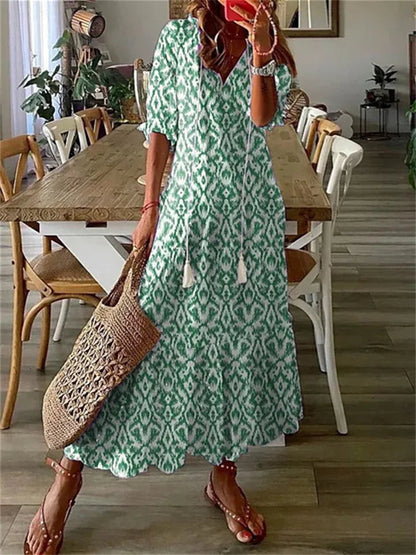 Floral Maxi Dress | Lightweight V-Neck with 3/4 Sleeves for Women 2