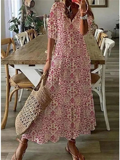 Floral Maxi Dress | Lightweight V-Neck with 3/4 Sleeves for Women 4