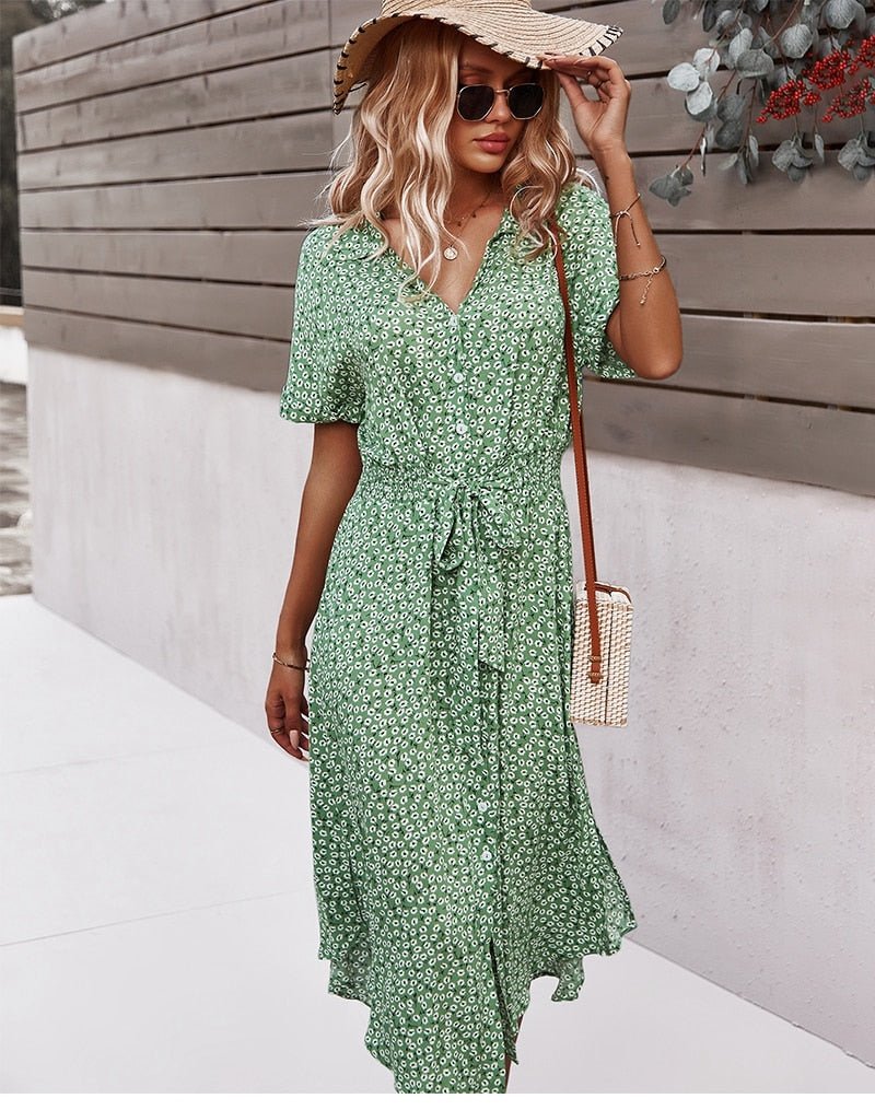 Floral Print Dress | Tailored Fit with Waist Belt for Elegant Style 0