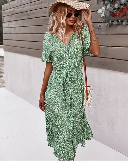 Floral Print Dress | Tailored Fit with Waist Belt for Elegant Style 0