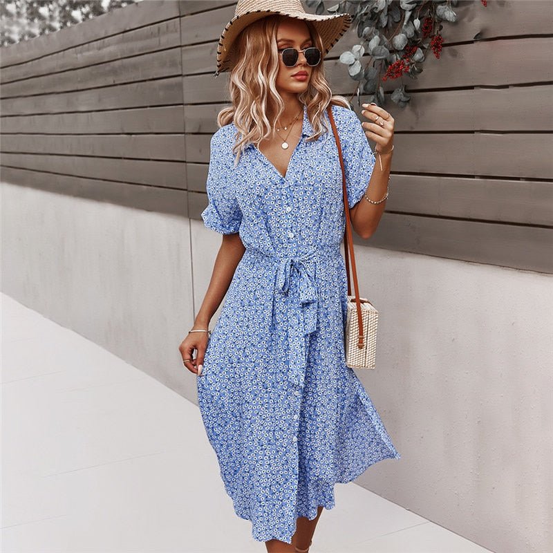 Floral Print Dress | Tailored Fit with Waist Belt for Elegant Style 1