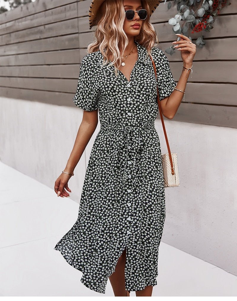 Floral Print Dress | Tailored Fit with Waist Belt for Elegant Style 3