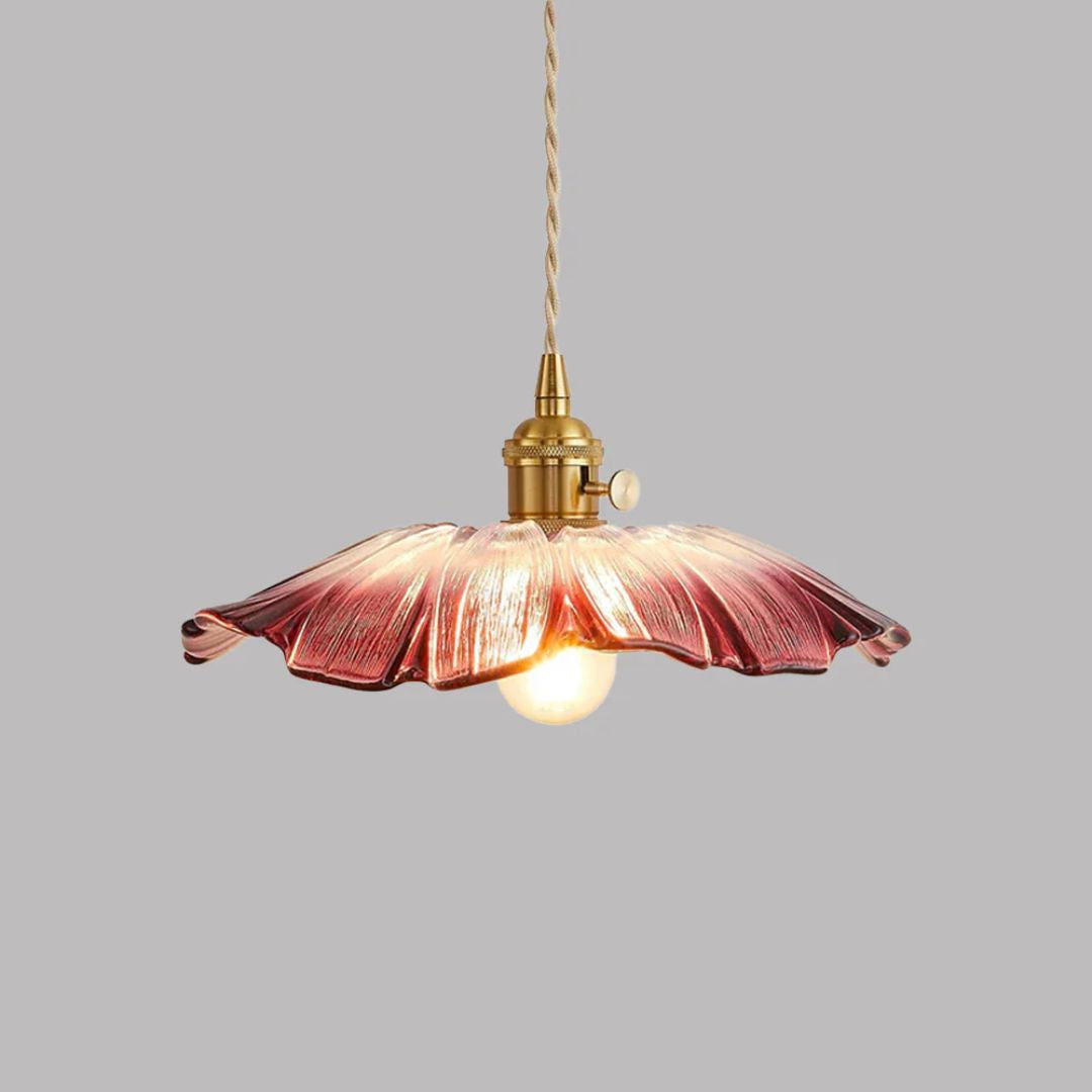 Flower Pendant Lighting | Ribbed Glass Shade with Elegant Gold Accent 0