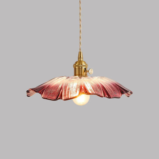 Flower Pendant Lighting | Ribbed Glass Shade with Elegant Gold Accent 0
