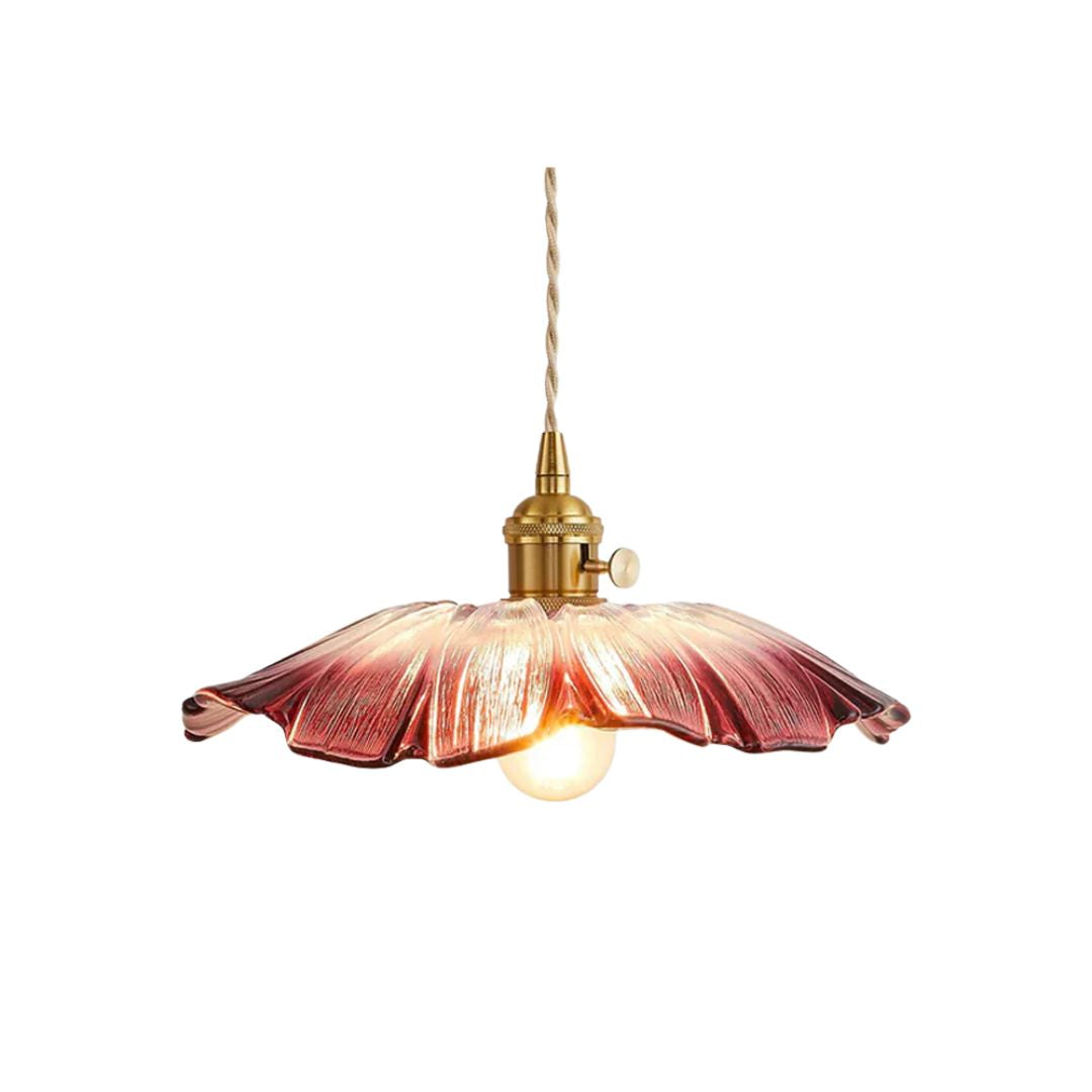 Flower Pendant Lighting | Ribbed Glass Shade with Elegant Gold Accent 1