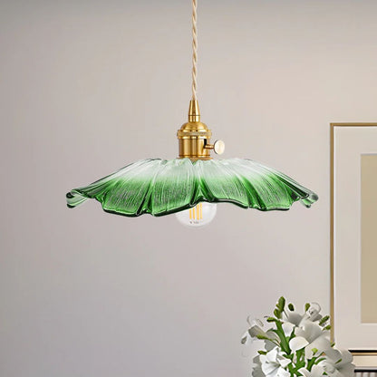 Flower Pendant Lighting | Ribbed Glass Shade with Elegant Gold Accent 13