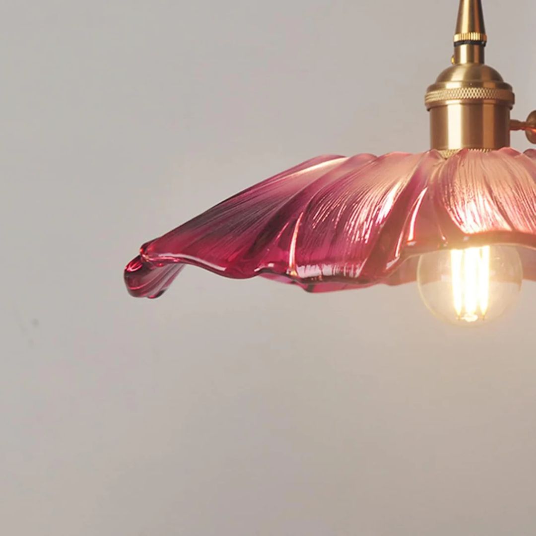 Flower Pendant Lighting | Ribbed Glass Shade with Elegant Gold Accent 3