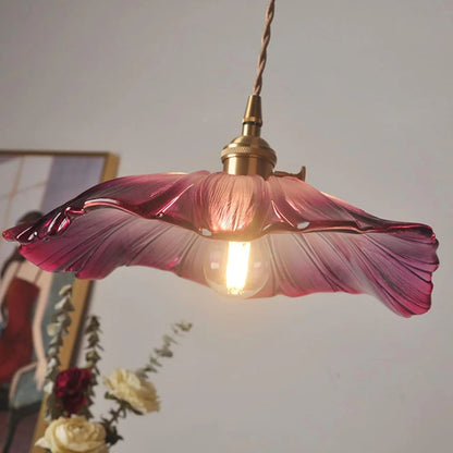 Flower Pendant Lighting | Ribbed Glass Shade with Elegant Gold Accent 4