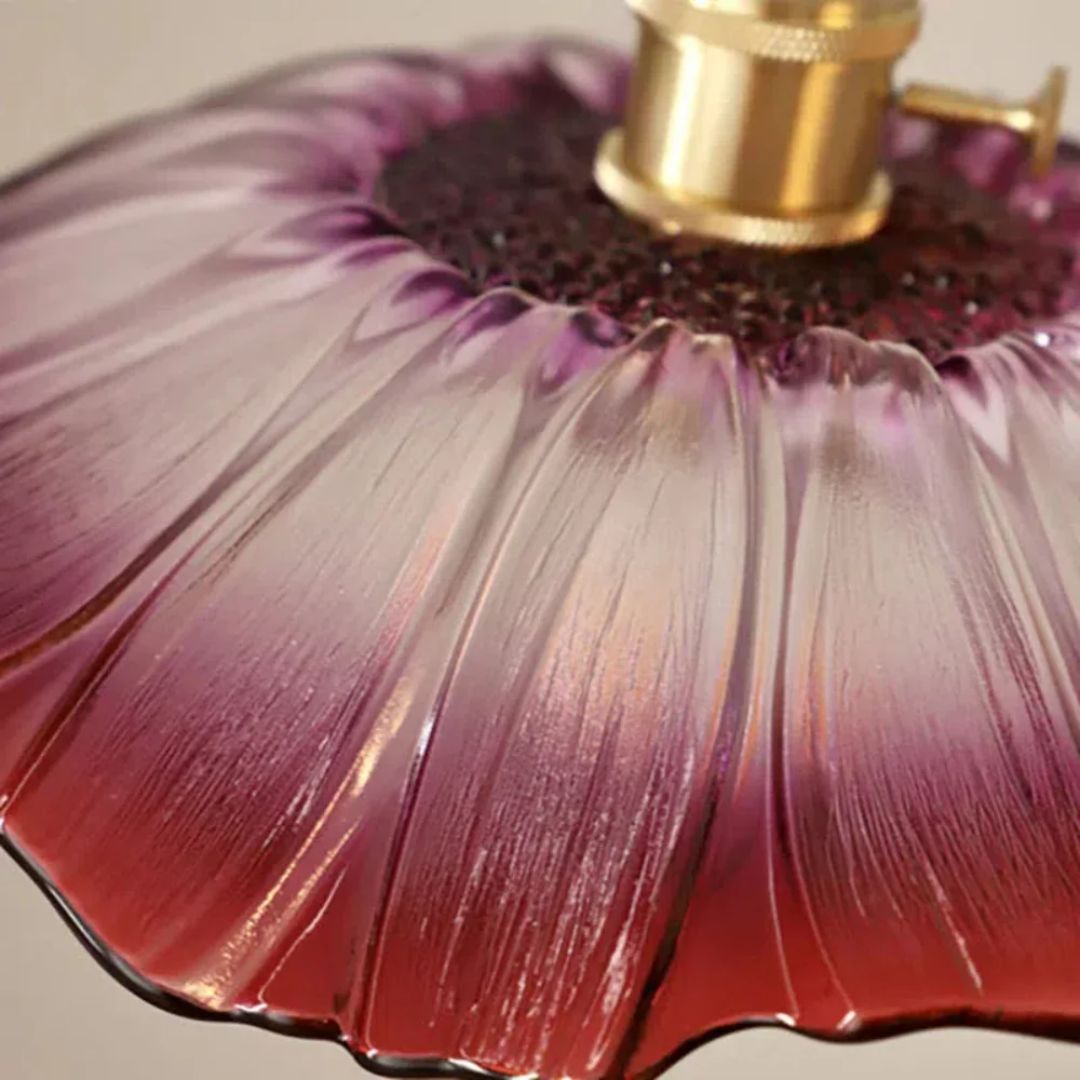 Flower Pendant Lighting | Ribbed Glass Shade with Elegant Gold Accent 6