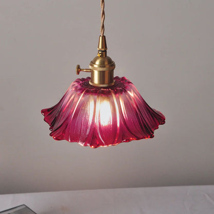 Flower Pendant Lighting | Ribbed Glass Shade with Elegant Gold Accent 7