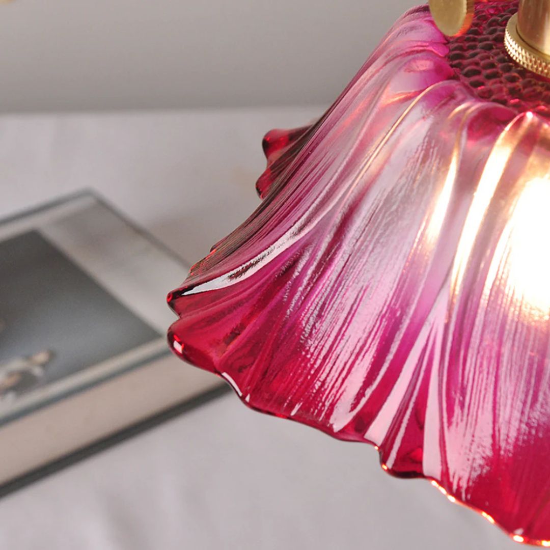 Flower Pendant Lighting | Ribbed Glass Shade with Elegant Gold Accent 8