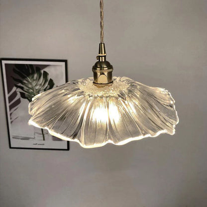 Flower Pendant Lighting | Ribbed Glass Shade with Elegant Gold Accent 9