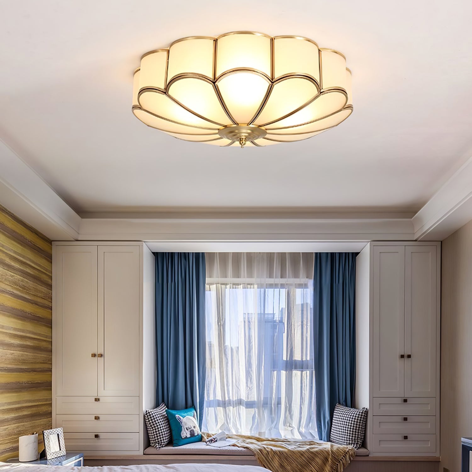Flower Shape Glass Ceiling Light | Elegant Brass Finish with LED Compatibility 6