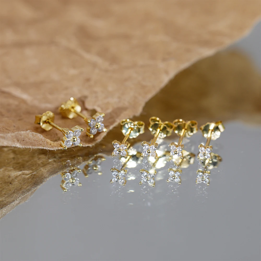 Flower Stud Earrings | Hypoallergenic S925 Sterling Silver with CZ Pave Stones 2