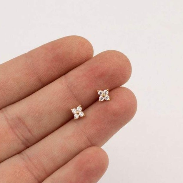 Flower Stud Earrings | Hypoallergenic S925 Sterling Silver with CZ Pave Stones 4