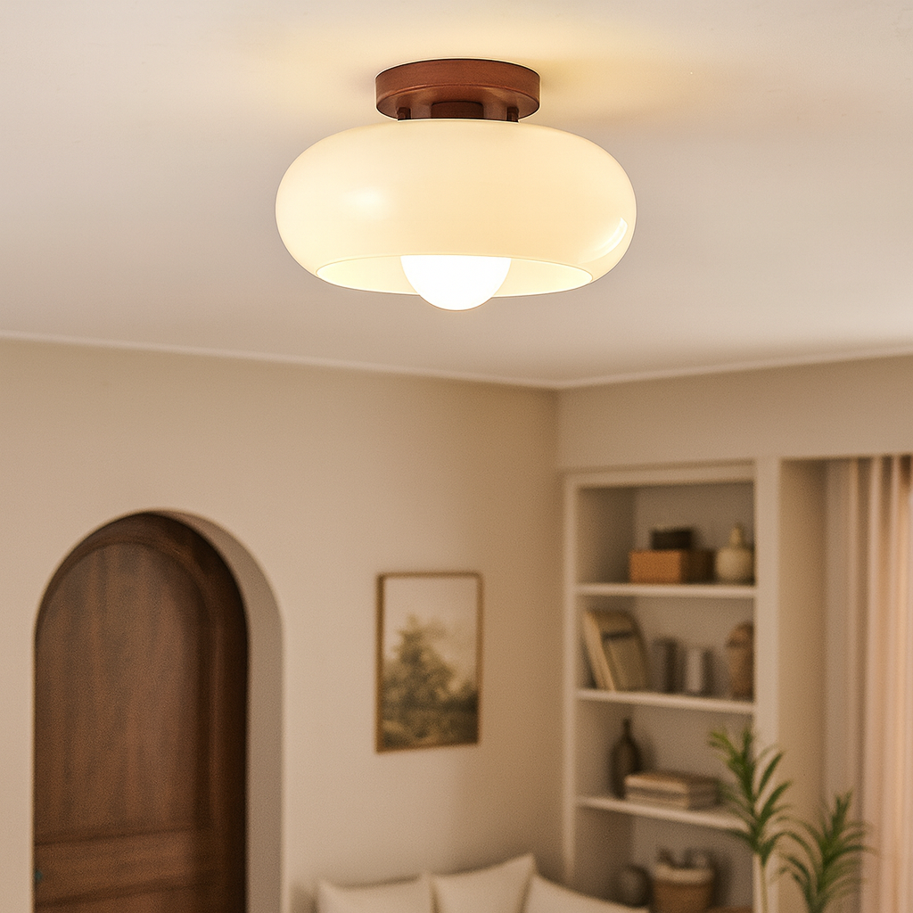 Flush Mount Ceiling Light | Cream Glass Shade with Soft LED Illumination 1