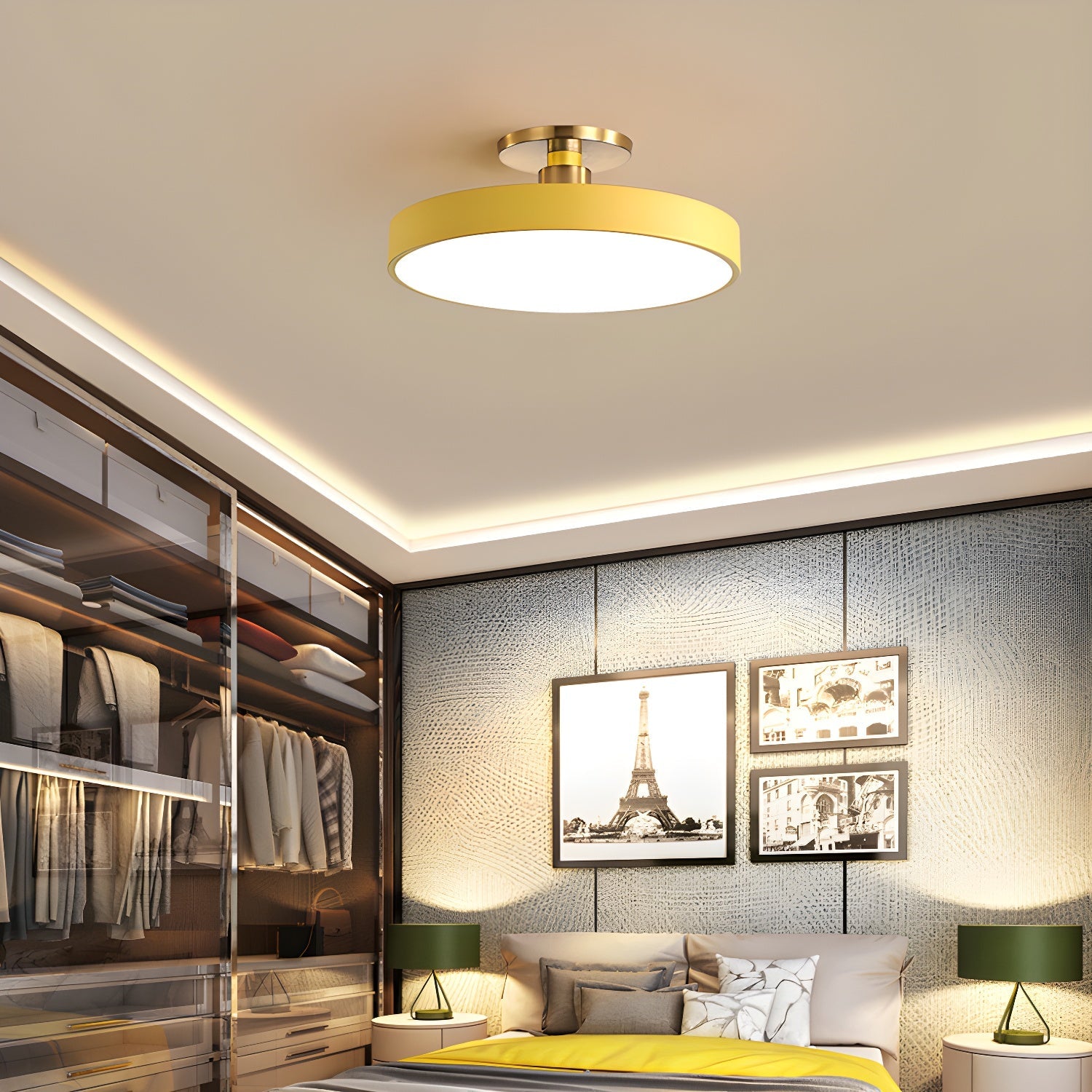 Flush Mount Ceiling Light | Elegant Black and Gold Design with Soft LED Illumination 7