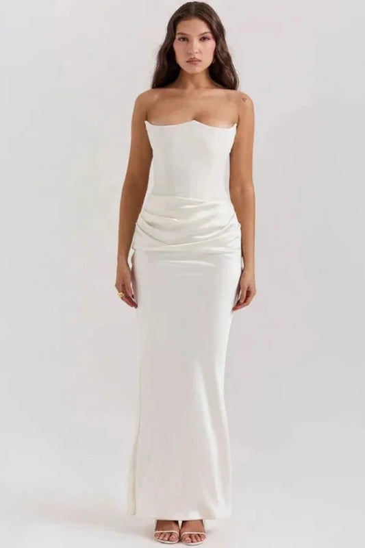 Formal Gown | Sculpted Corset Bodice with Cascading Satin for Wedding Guests 0