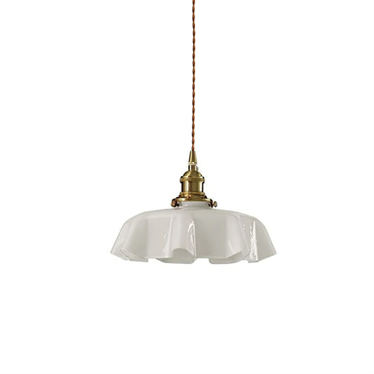 French Vintage Pendant Light | Ceramic Shade with Adjustable Height 0