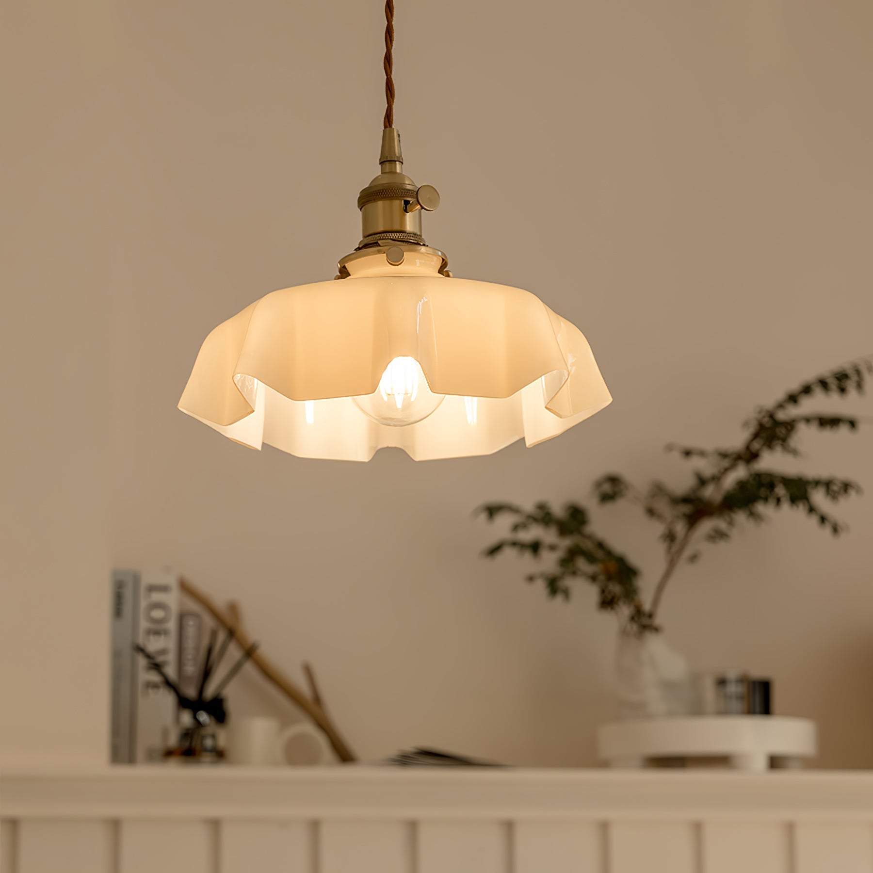 French Vintage Pendant Light | Ceramic Shade with Adjustable Height 2