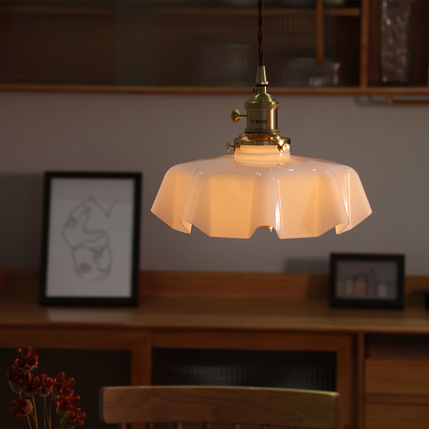 French Vintage Pendant Light | Ceramic Shade with Adjustable Height 3