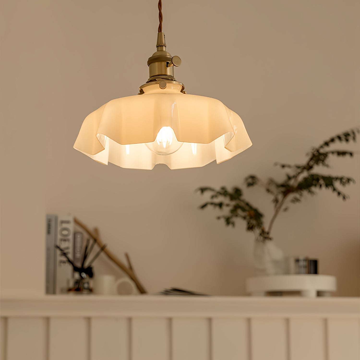 French Vintage Pendant Light | Ceramic Shade with Adjustable Height 4