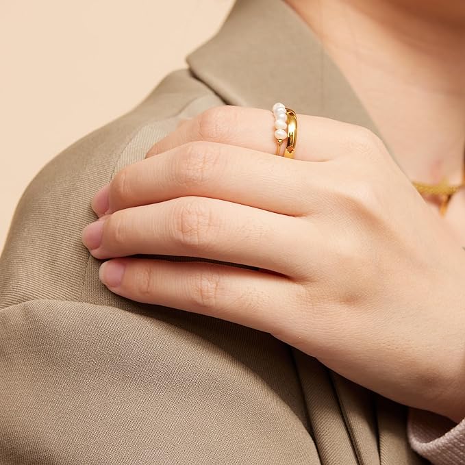 Freshwater Pearl Gold Ring | 18K Gold Plated, Hypoallergenic Design 2