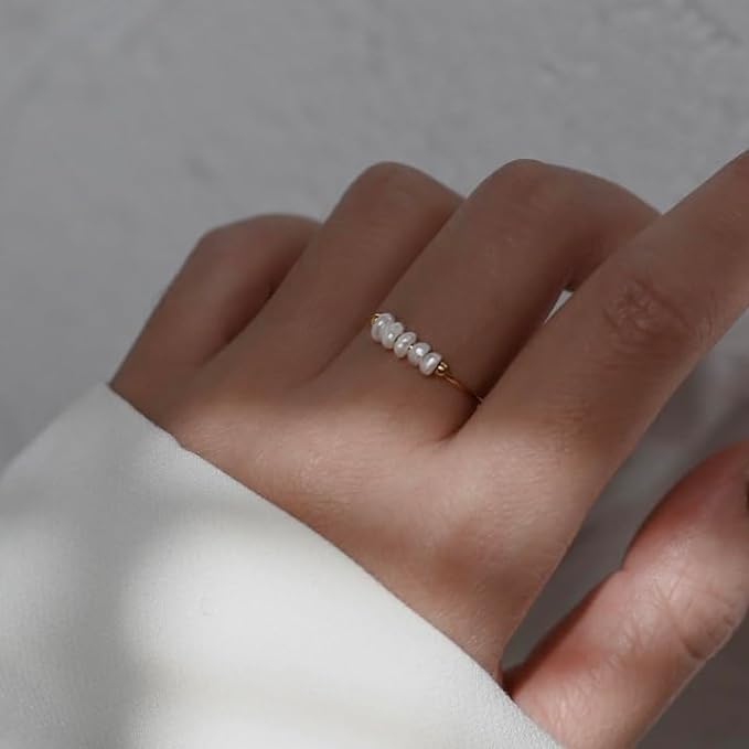 Freshwater Pearl Gold Ring | 18K Gold Plated, Hypoallergenic Design 4