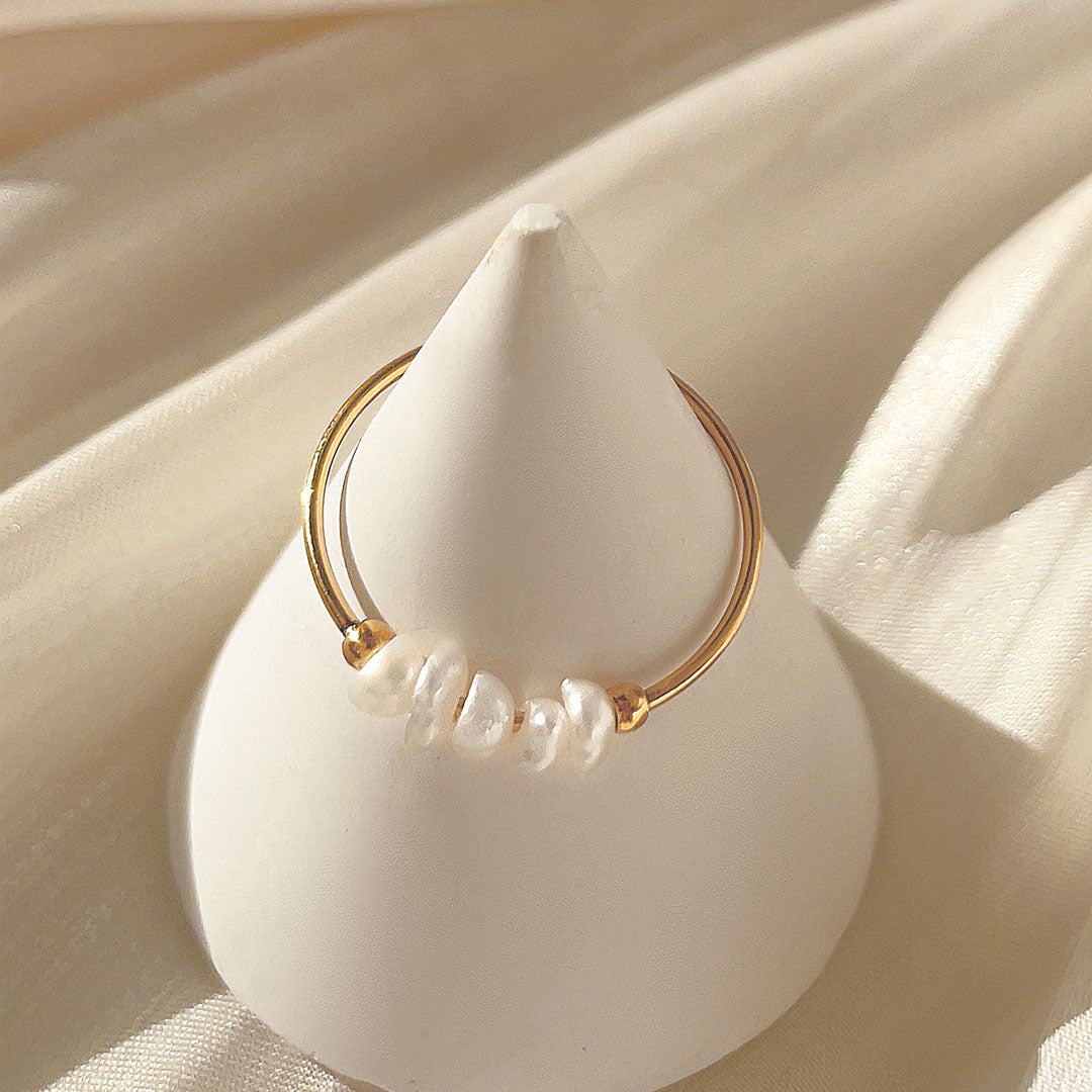 Freshwater Pearl Gold Ring | 18K Gold Plated, Hypoallergenic Design 5