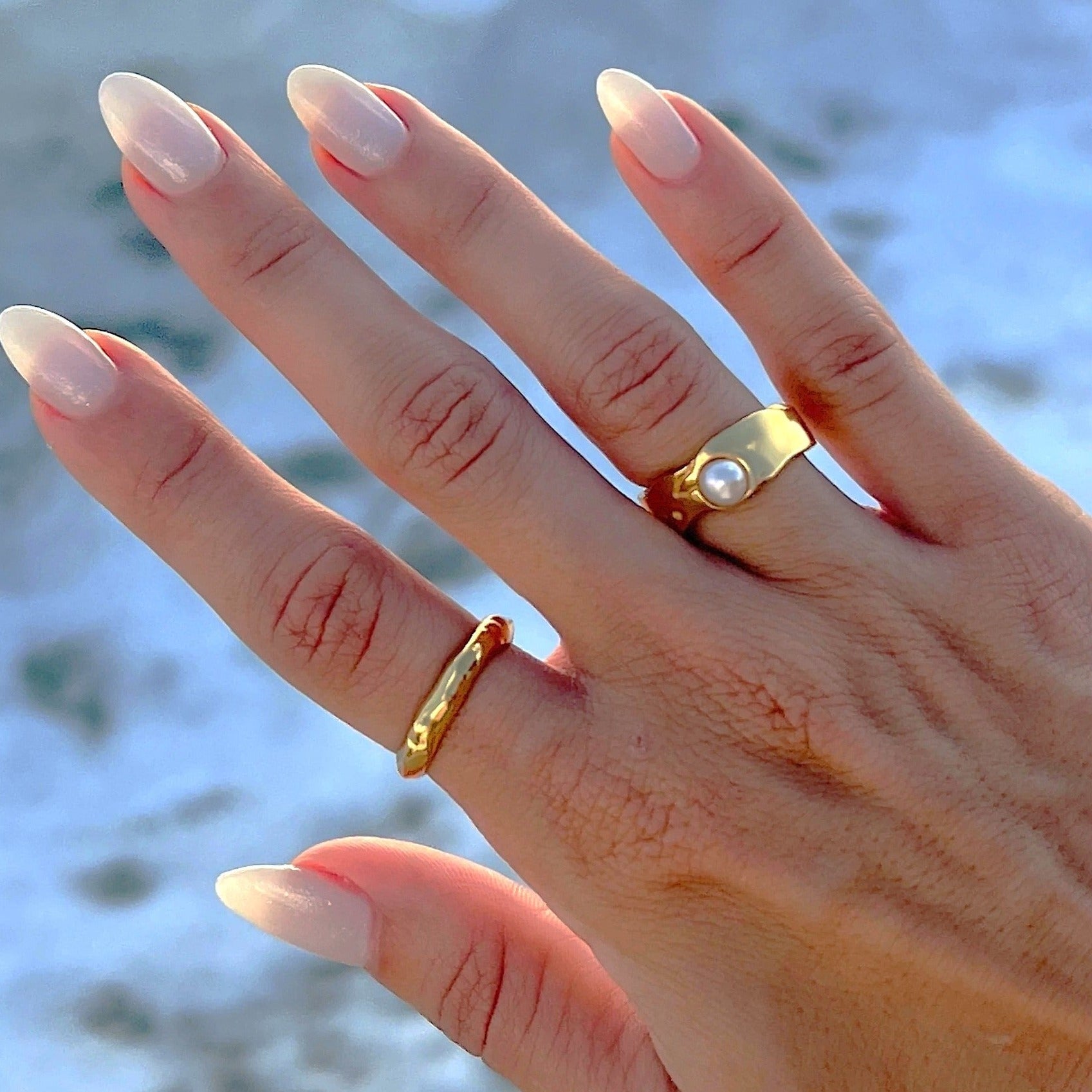 Freshwater Pearl Ring | Hypoallergenic Waterproof Gold Abstract Design 1