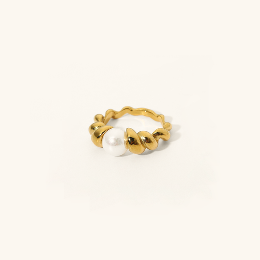 Freshwater Pearl Ring | Textured 18k Gold Band for Sensitive Skin 0