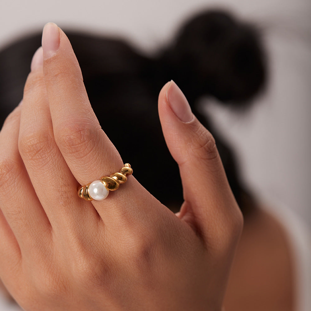 Freshwater Pearl Ring | Textured 18k Gold Band for Sensitive Skin 1