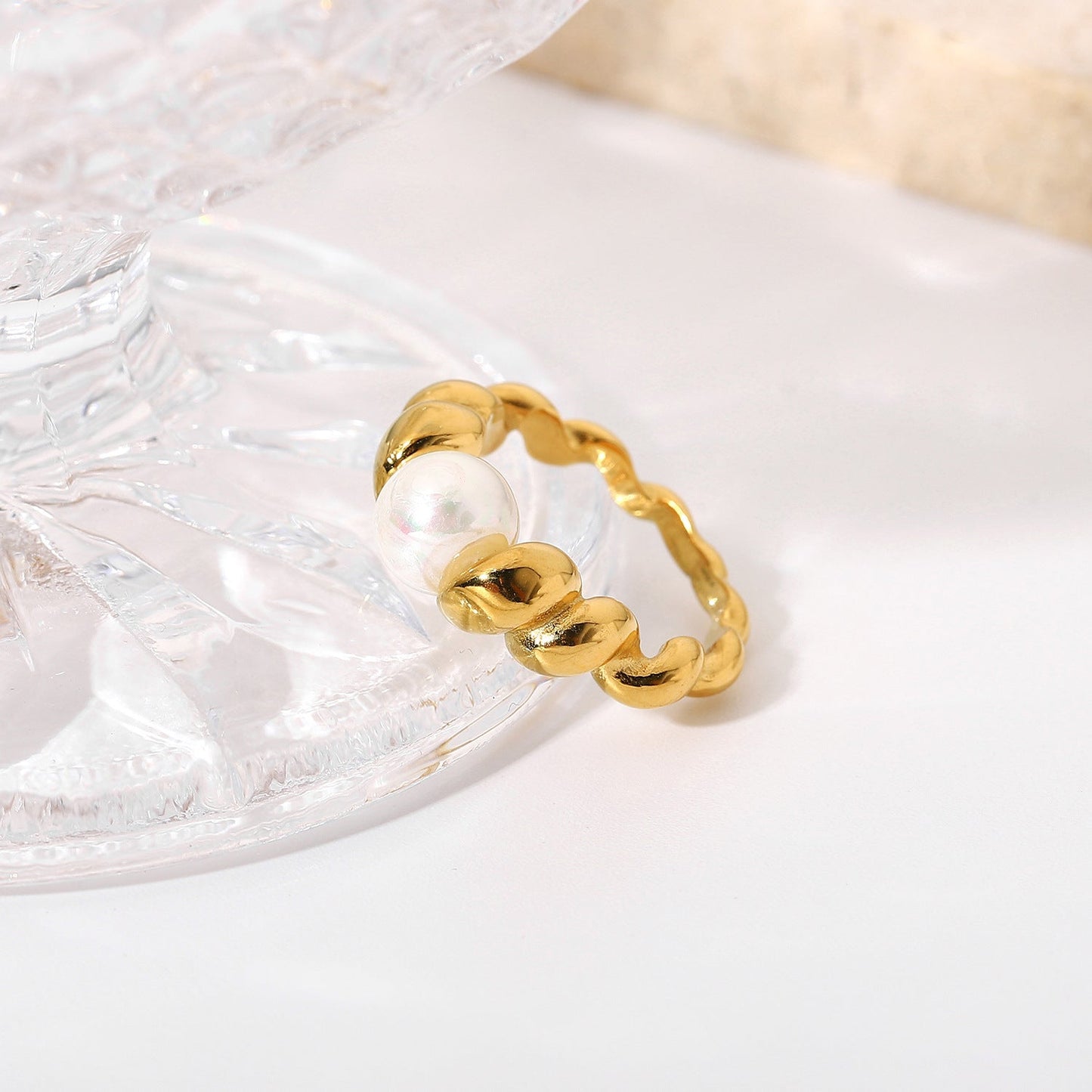 Freshwater Pearl Ring | Textured 18k Gold Band for Sensitive Skin 5