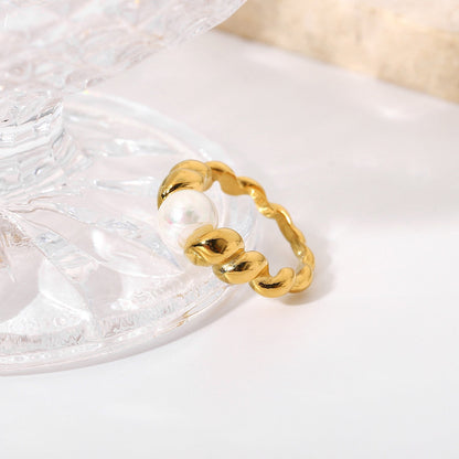 Freshwater Pearl Ring | Textured 18k Gold Band for Sensitive Skin 5