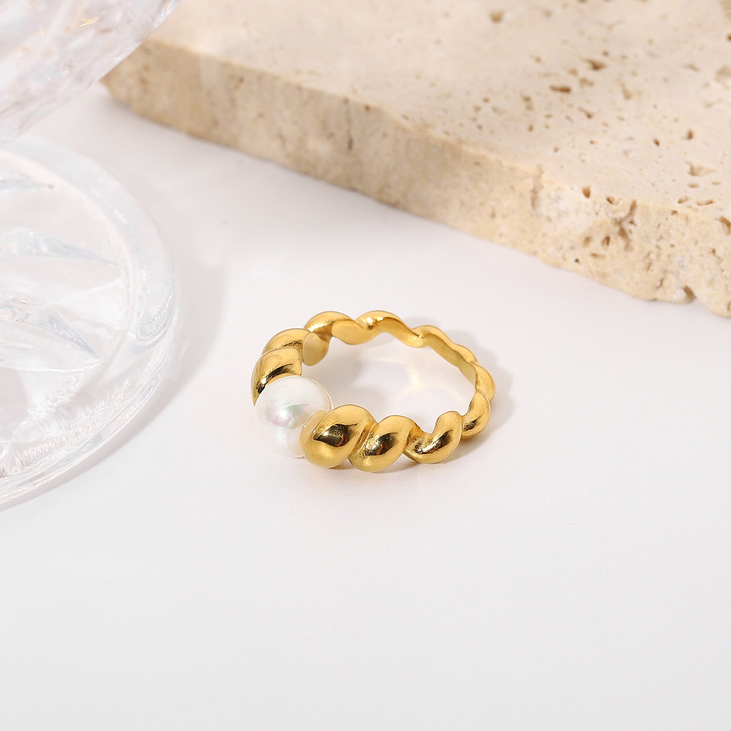 Freshwater Pearl Ring | Textured 18k Gold Band for Sensitive Skin 6