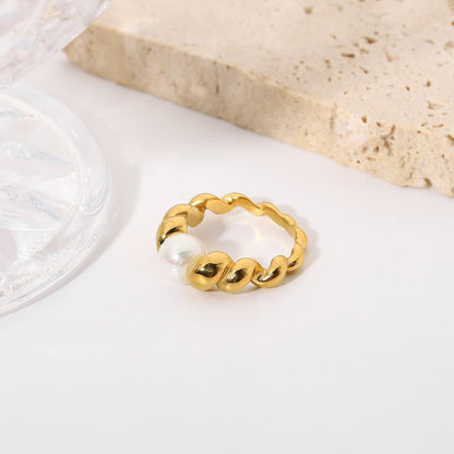 Freshwater Pearl Ring | Textured 18k Gold Band for Sensitive Skin 6