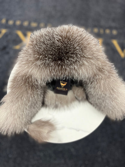 Echt Silberfuchs Pelz Echt Leder Hut